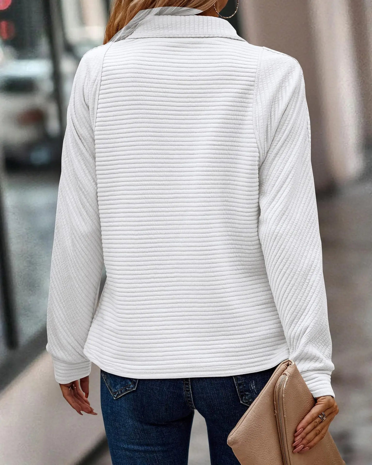 Women’s Casual Quarter-Zip Ribbed Sweater