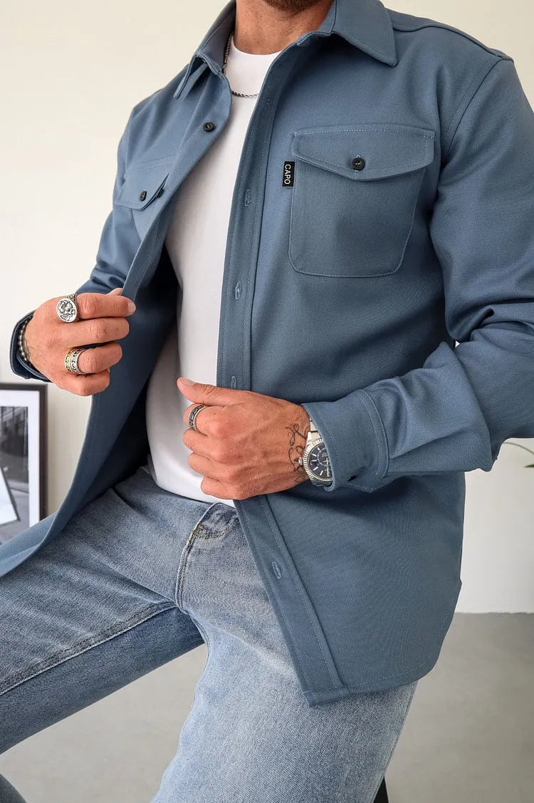 Casual Long-Sleeve Utility Shirt for Men