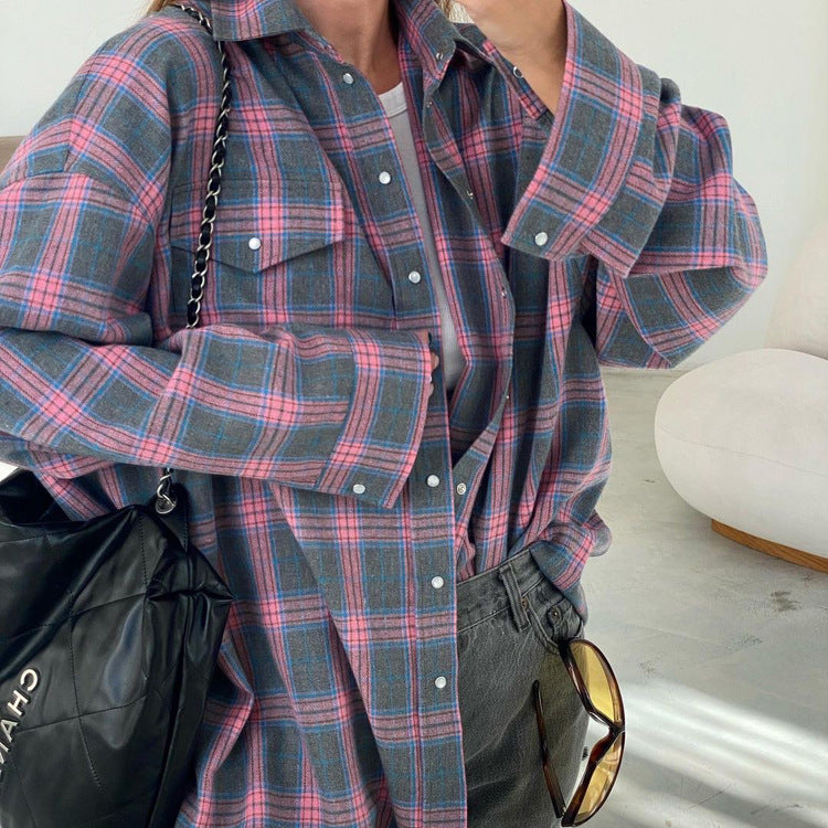 Women’s Oversized Plaid Long Sleeve Shirt