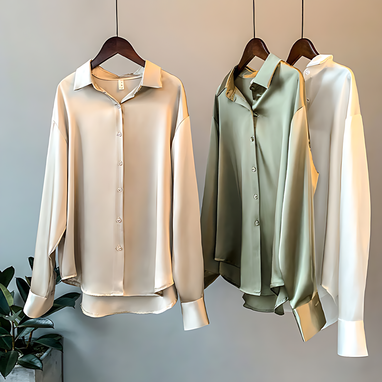 Women’s Elegant Satin Button-Up Blouse