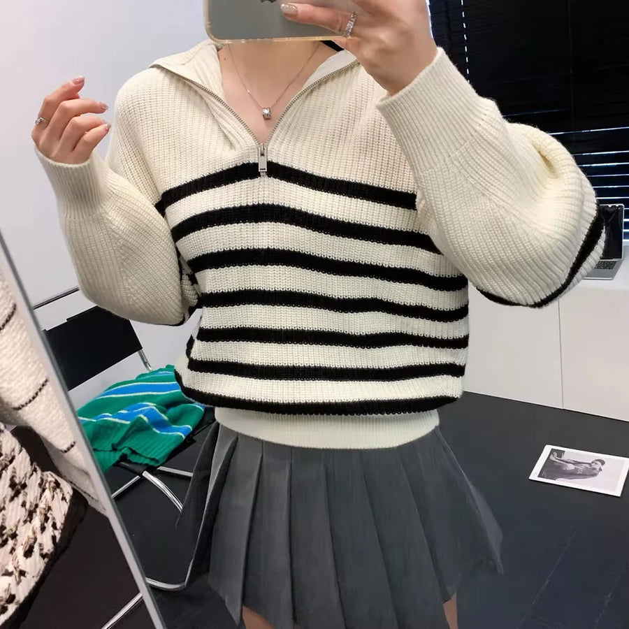 Benjamin - Stylish Women’s Striped Half-Zip Sweater