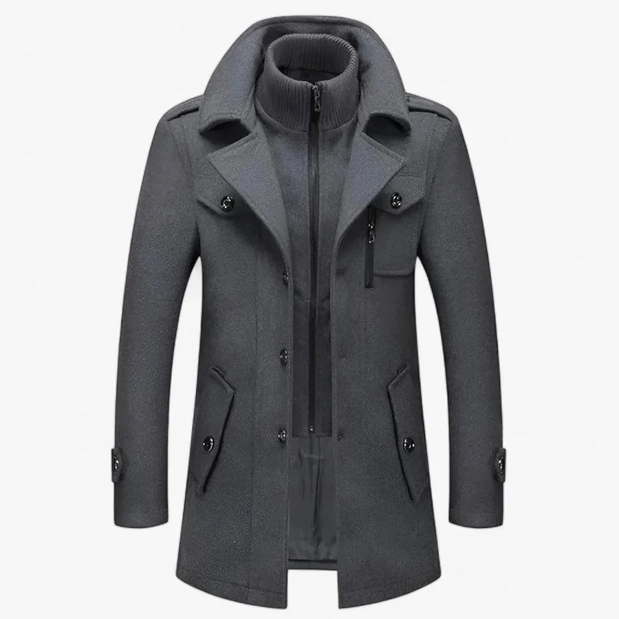 James - Men’s Classic Wool Trench Coat with Inner Zip