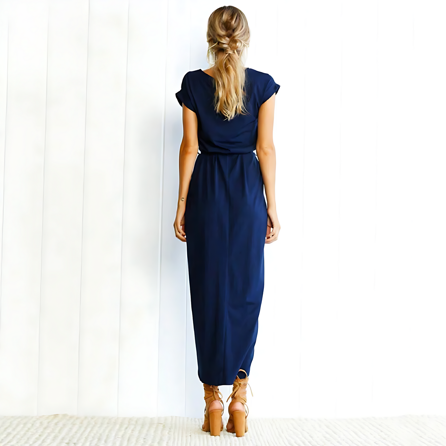 Women’s High Slit Maxi Dress with Waist Tie