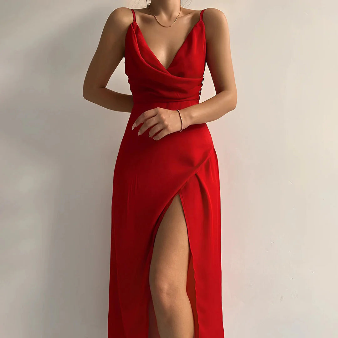Harper - Sophisticated Satin Maxi Dress with Side Slit for Women