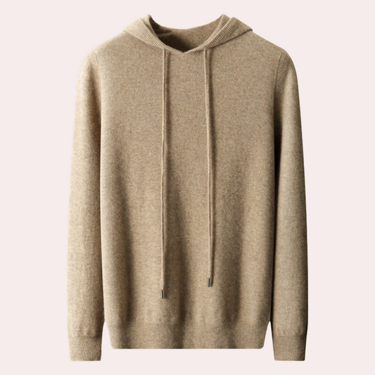 Khaki hoodie van kasjmier met lange mouwen en trekkoorden, ideaal voor herenmode. Comfortabele en stijlvolle trui voor casual en chique outfits.