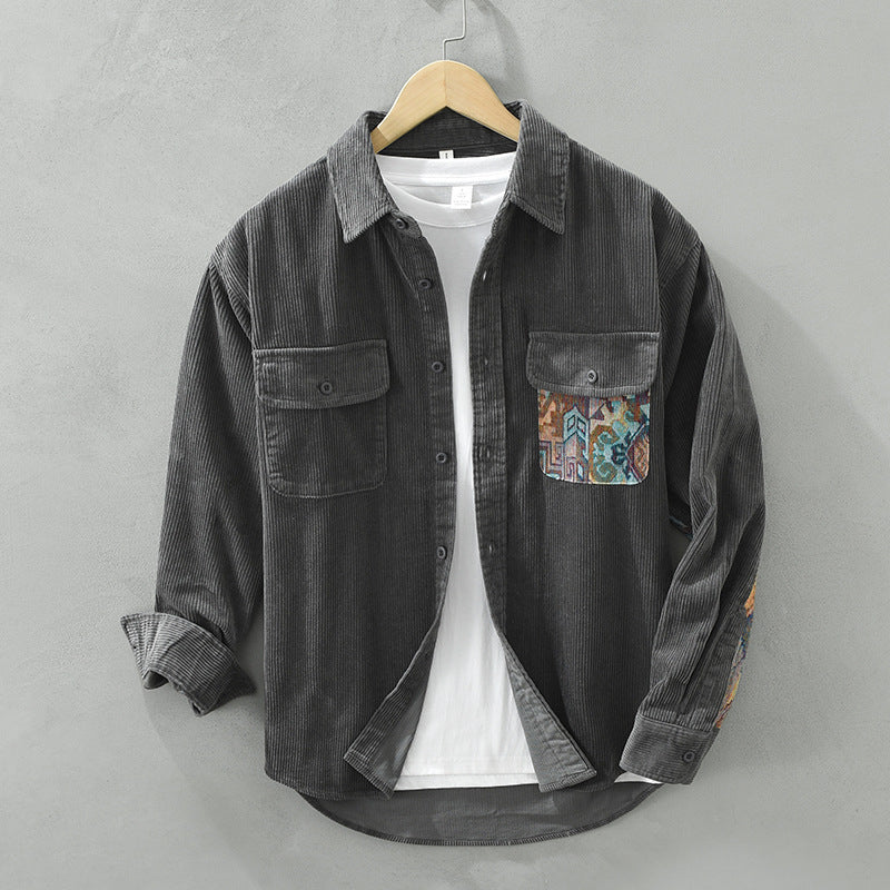 Men’s Corduroy Shirt with Artistic Pocket Detail