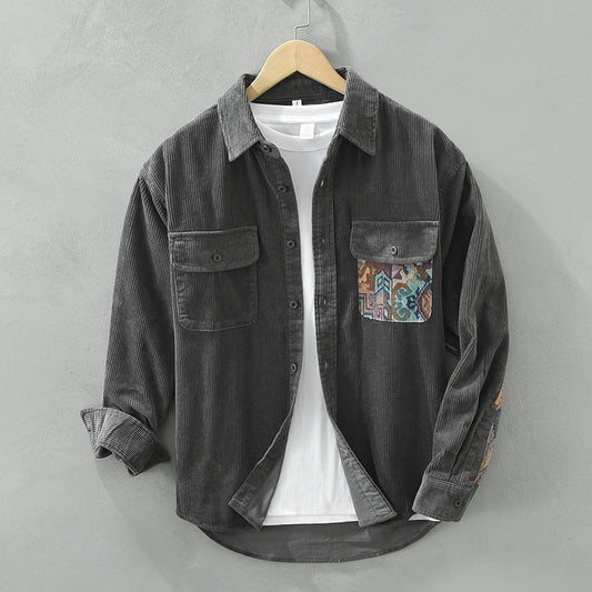 Men’s Corduroy Shirt with Artistic Pocket Detail