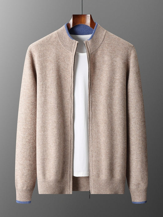 Luxury Knit Cardigan for Men with Ribbed Collar